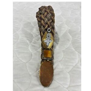 Vintage Braided Woven Belt with Decorative Stones and Metal Accents‎ Boho Style